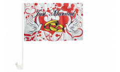 Bandiera per auto Just Married con due colombe - 30 x 40 cm
