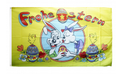 Bandiera Frohe Ostern coniglietti e uovi di Pasqua