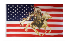 Bandiera USA con capo indiani e cavallo