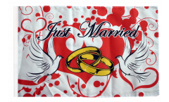 Bandiera Just Married con due colombe con orlo
