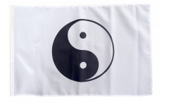 Bandiera Ying Yang, bianca con orlo